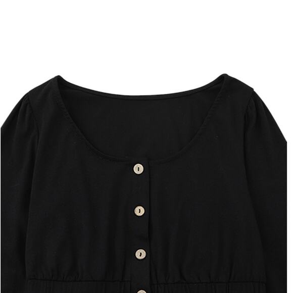 Black Button Up High Waist Long Sleeve Dress New Sizes S, M. L, XL, 2XL - Picture 4 of 12